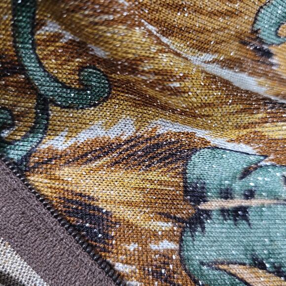 Vintage Lion Portrait Shirt Brown Baroque Jungle Top Shimmer Sheer Knit Small - Picture 10 of 15